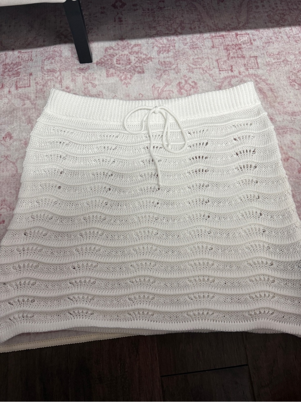 White Knit Cover Up Drawstring Skirt